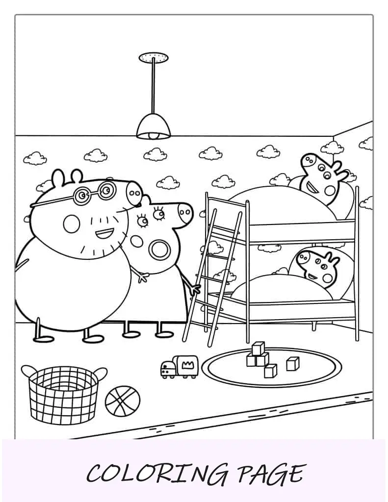 Peppa e George vanno a letto da colorare
