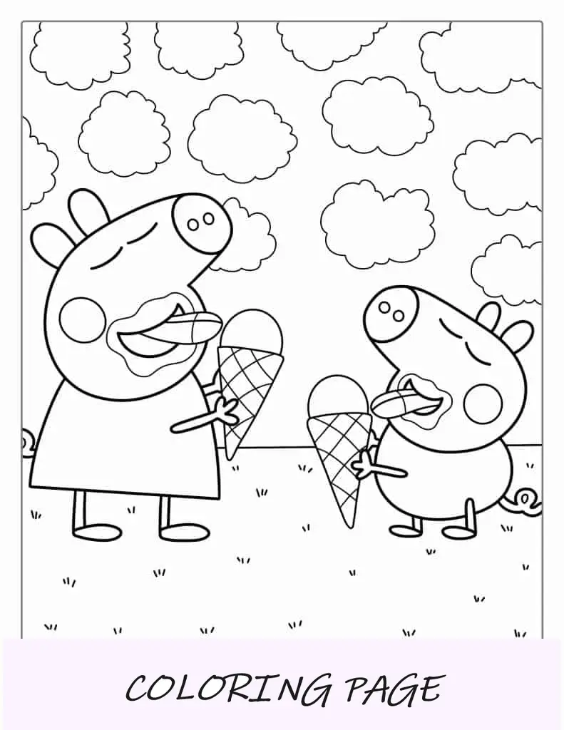 Peppa Pig e George mangiano il gelato da colorare