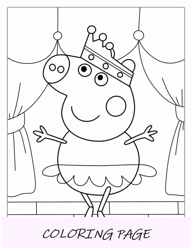 Peppa Pig Ballerina Pagina da colorare per bambini