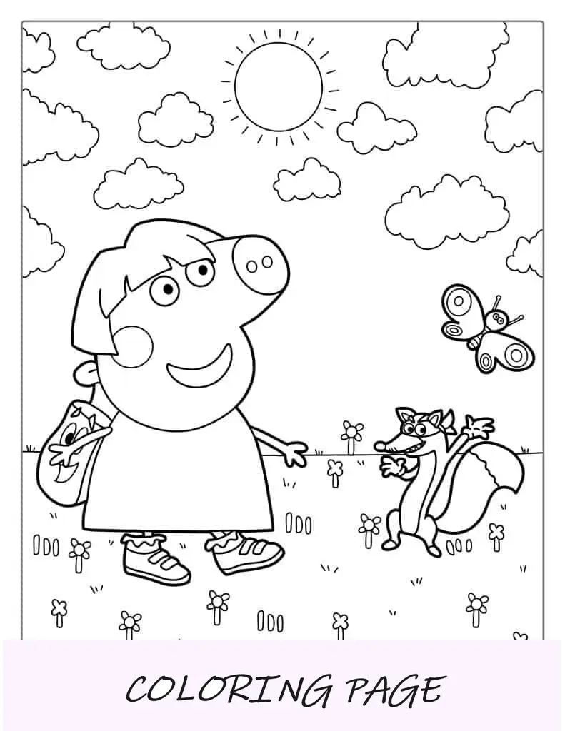 Peppa Pig a tema Dora L'Esploratrice da colorare