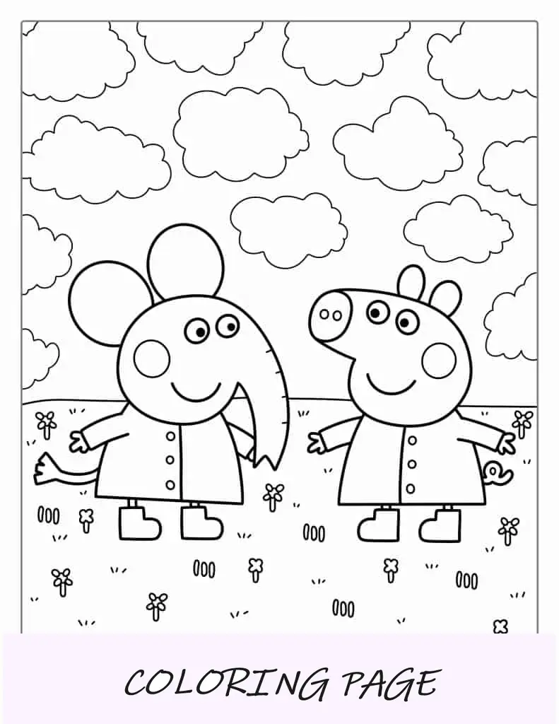 Peppa con Emily Elefante da colorare per bambini in età prescolare