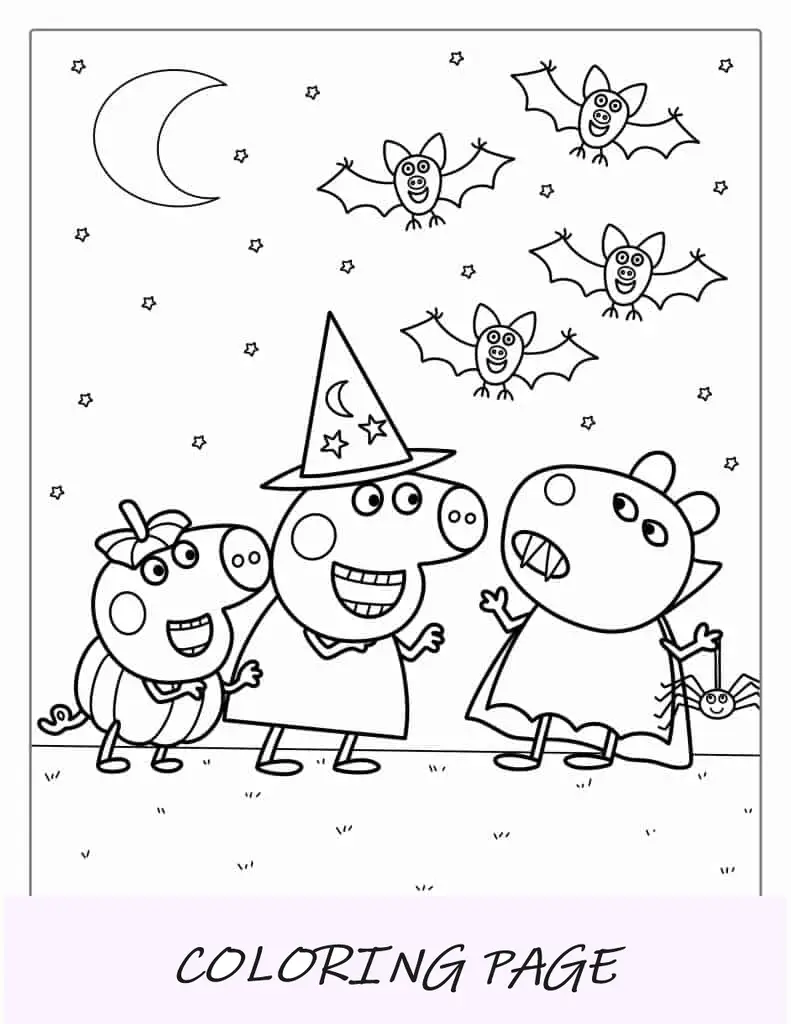 Pagina da colorare a tema Halloween di Peppa Pig