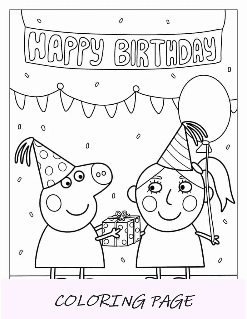 Peppa Pig Buon Compleanno Foglio Da Colorare Per Bambini