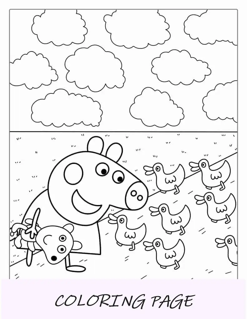 Peppa Pig aiuta i piccoli anatroccoli a colorare
