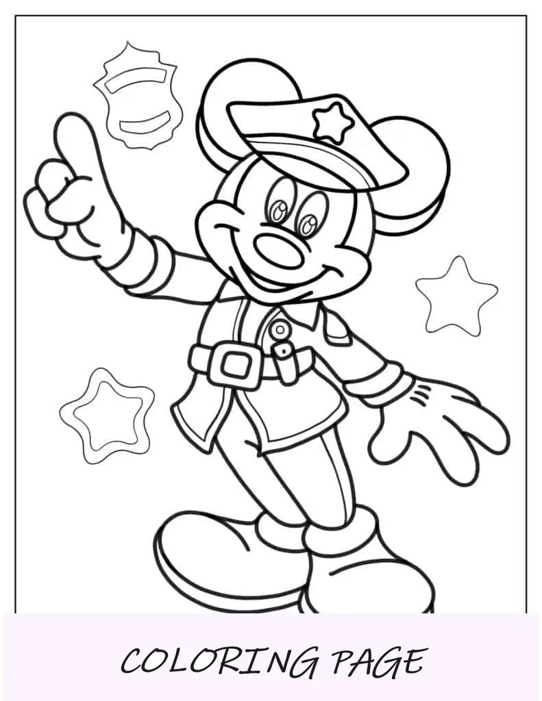 Página para colorear de oficial de policía de Mickey Mouse