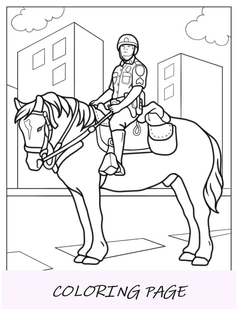 Policía Montada A Caballo Para Colorear