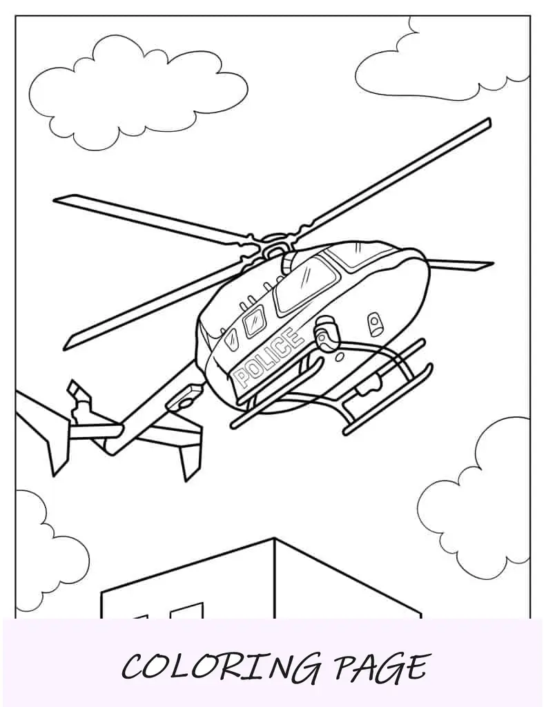 Página para colorear de helicóptero de policía para niños