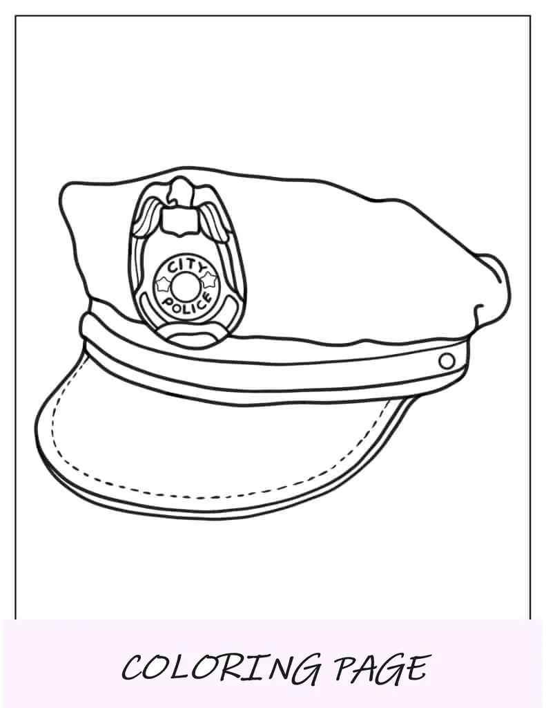 Hoja para colorear de sombrero de oficial de policía