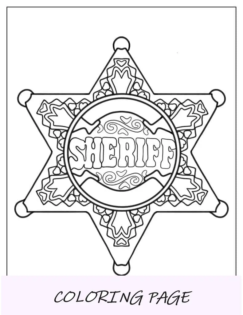 Hoja para colorear de la insignia del sheriff para niños