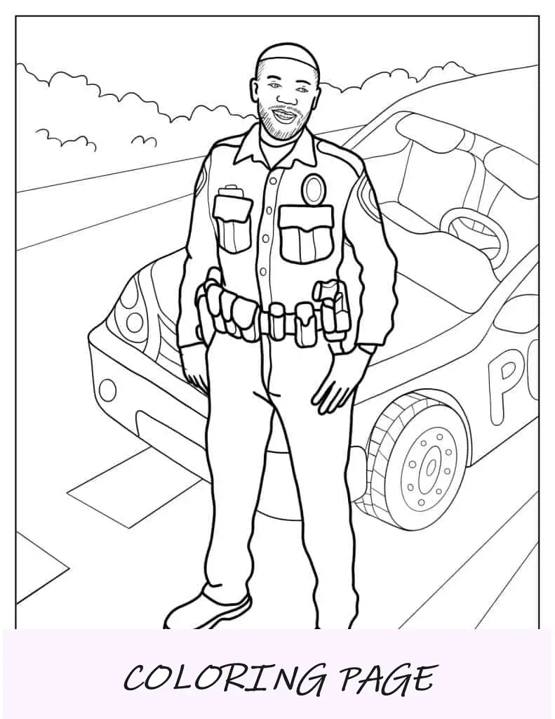 Página para colorear de oficial de policía negro