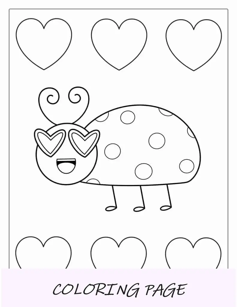 Escarabajo Mariquita Con Corazones De Amor Para Colorear