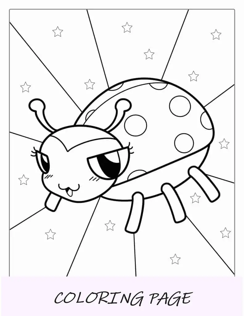Mariquita Temática Kawaii Para Colorear