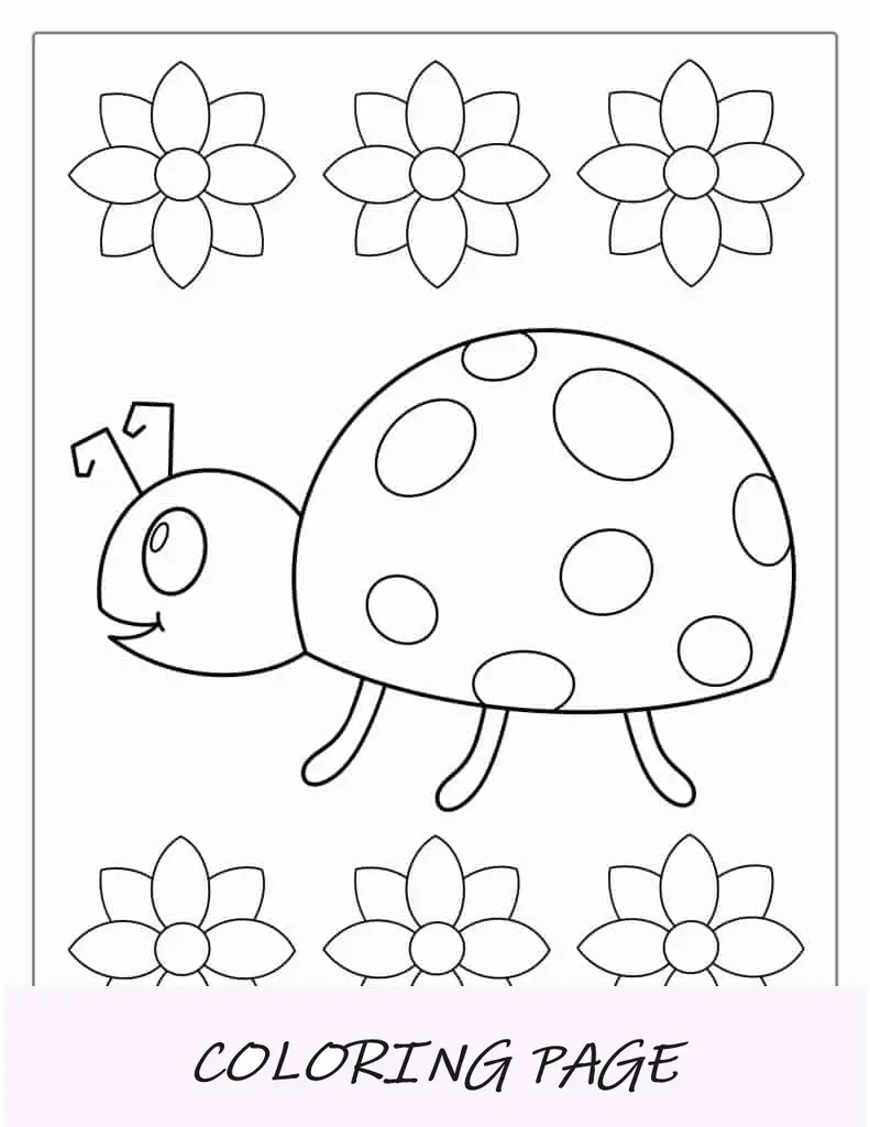 Página para colorear fácil de mariquita para niños en edad preescolar