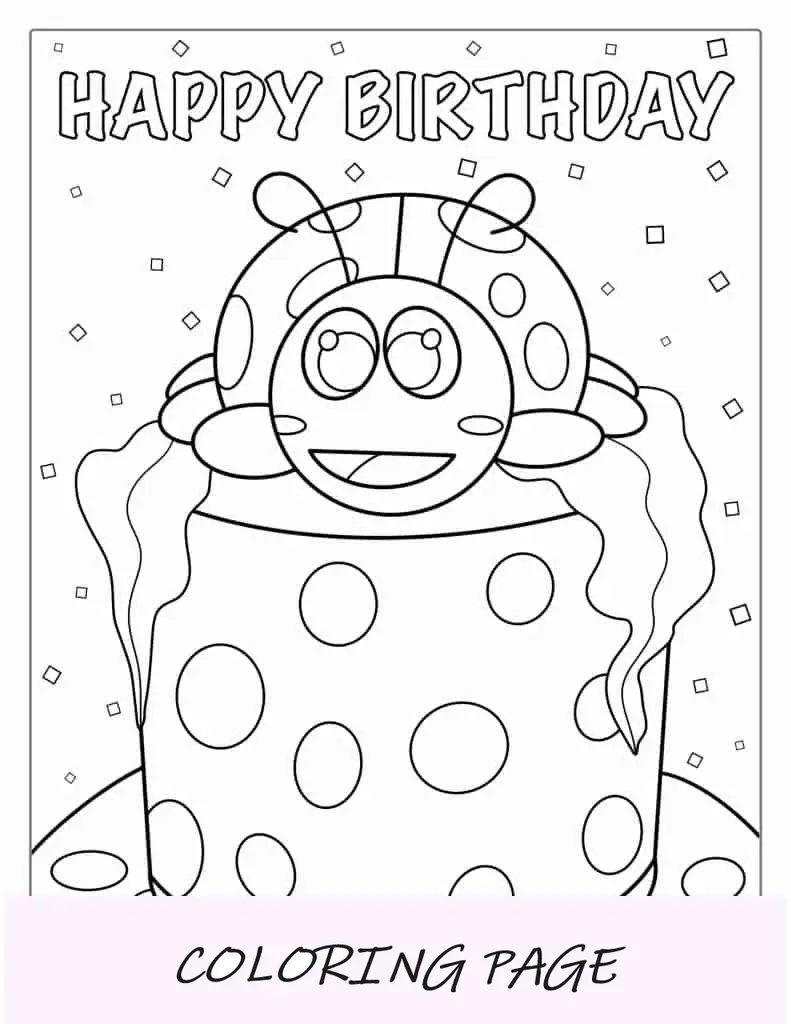 Página para colorear de feliz cumpleaños Mariquita