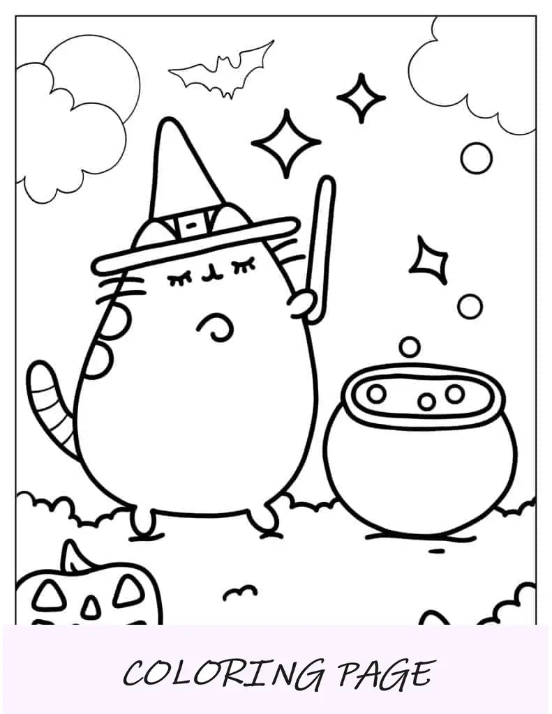 Bruja de Halloween Pusheen lanzando un hechizo