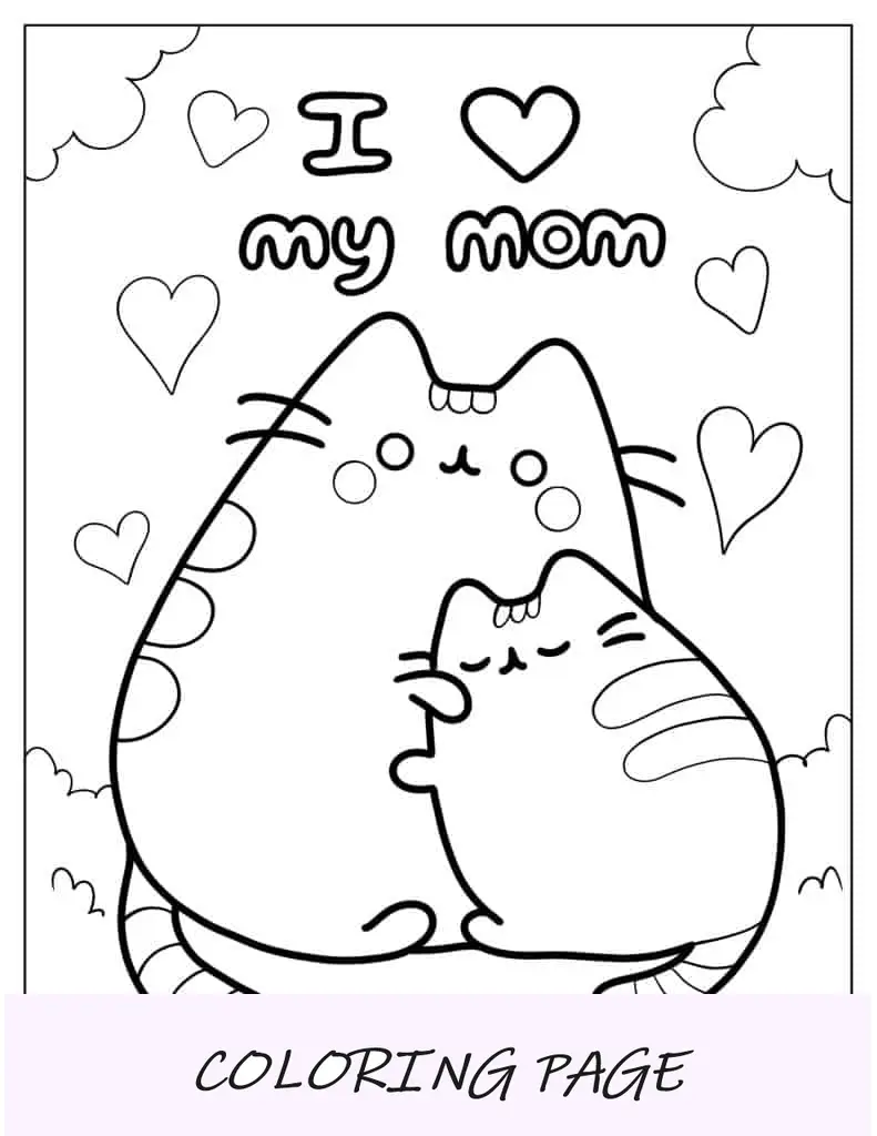Amo a mi mamá Pusheen Página para colorear
