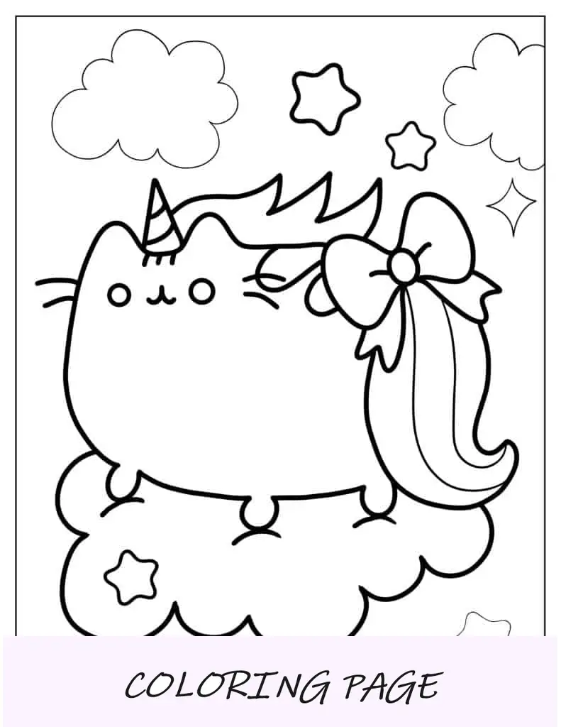 Hoja Para Colorear De Pusheen Unicornio Kawaii