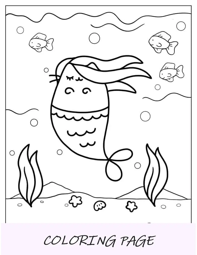 Página para colorear de sirena pusheen
