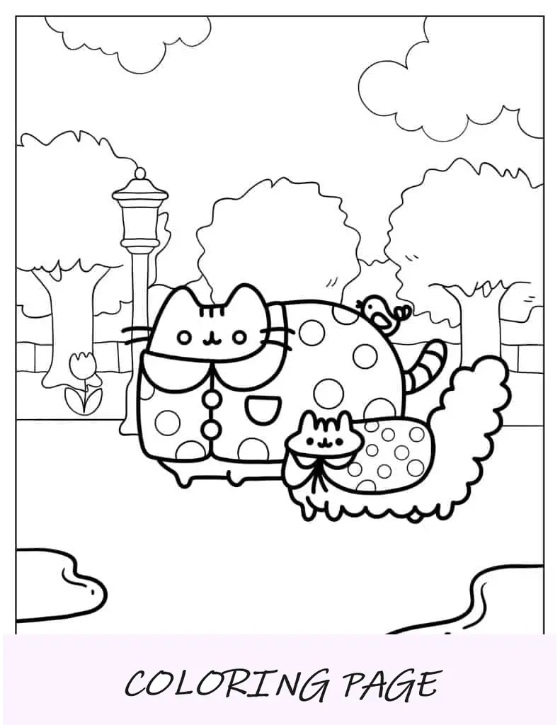 Pusheen y Stormy caminando en el parque