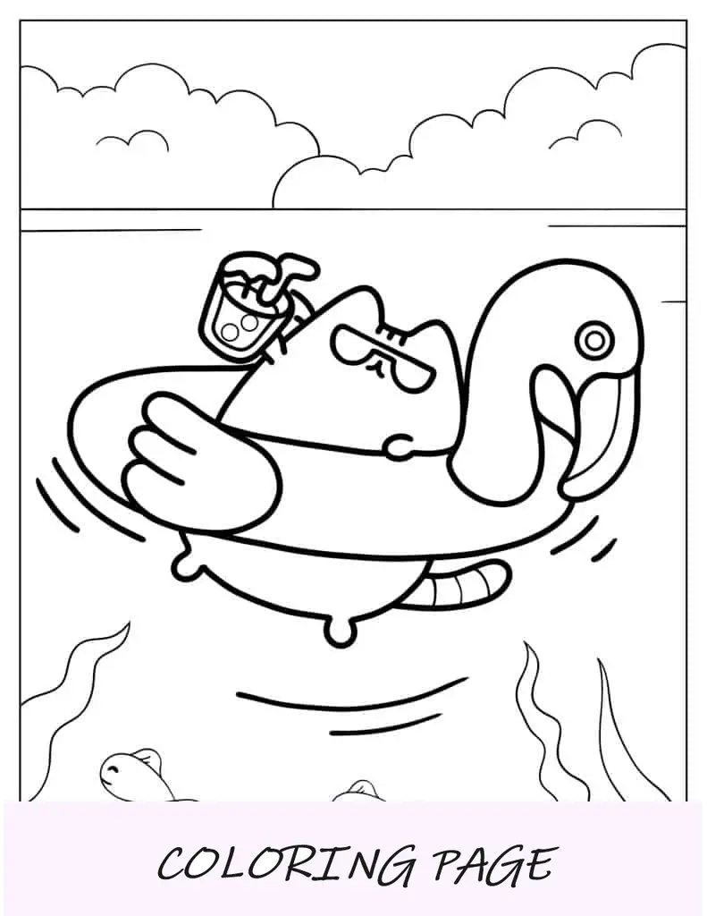 pusheen flotando en el agua