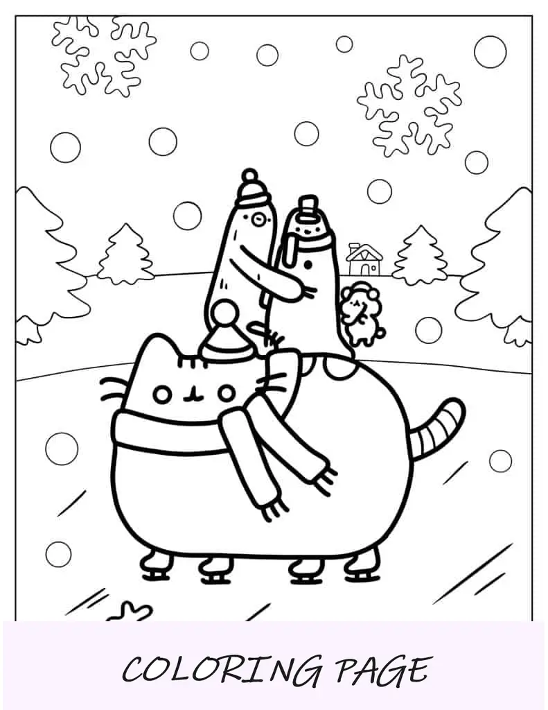Patinaje sobre hielo de Pusheen durante el invierno