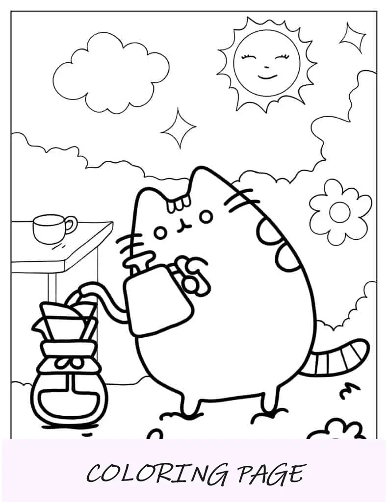 Pusheen haciendo verter el café