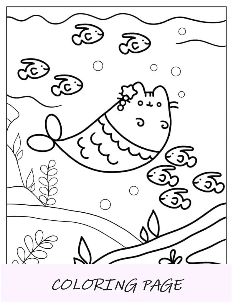 Página para colorear de sirena pusheen