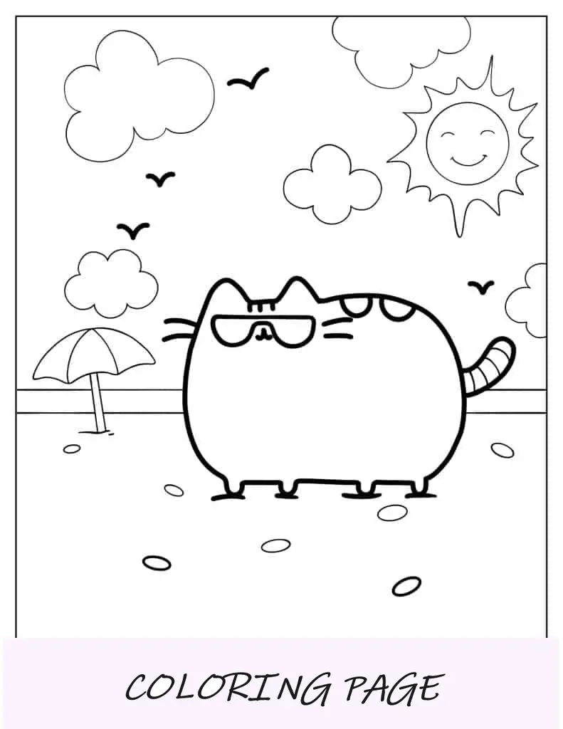 Pusheen con gafas de sol en la playa