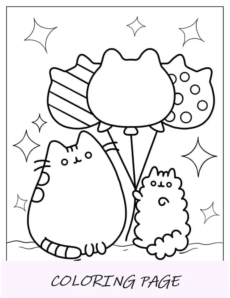 Stormy y Pusheen sosteniendo globos para colorear