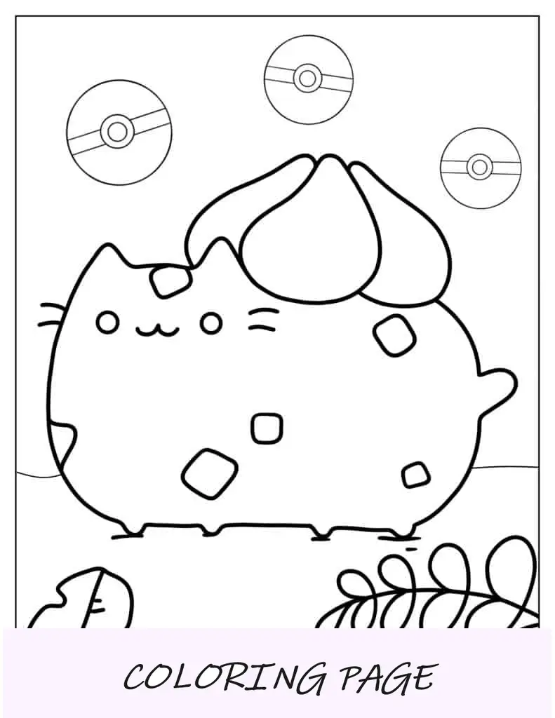 Lindo Pusheen Bulbasaur para colorear