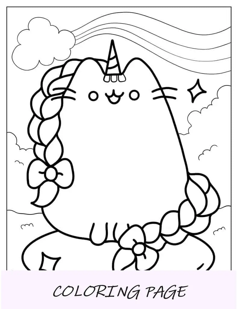 Lindo unicornio pusheen con cabello trenzado