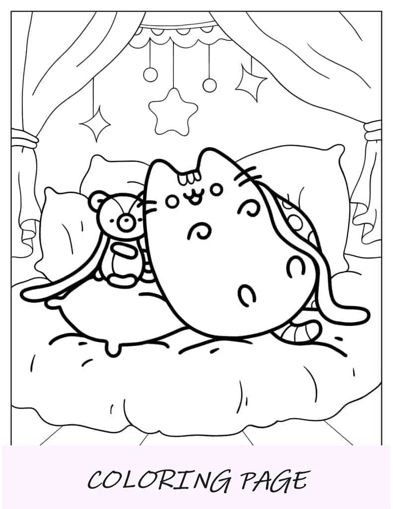 Lindo Pusheen Con Teddy Para Colorear