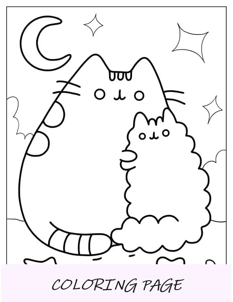 Página para colorear fácil de Pusheen y Stormy