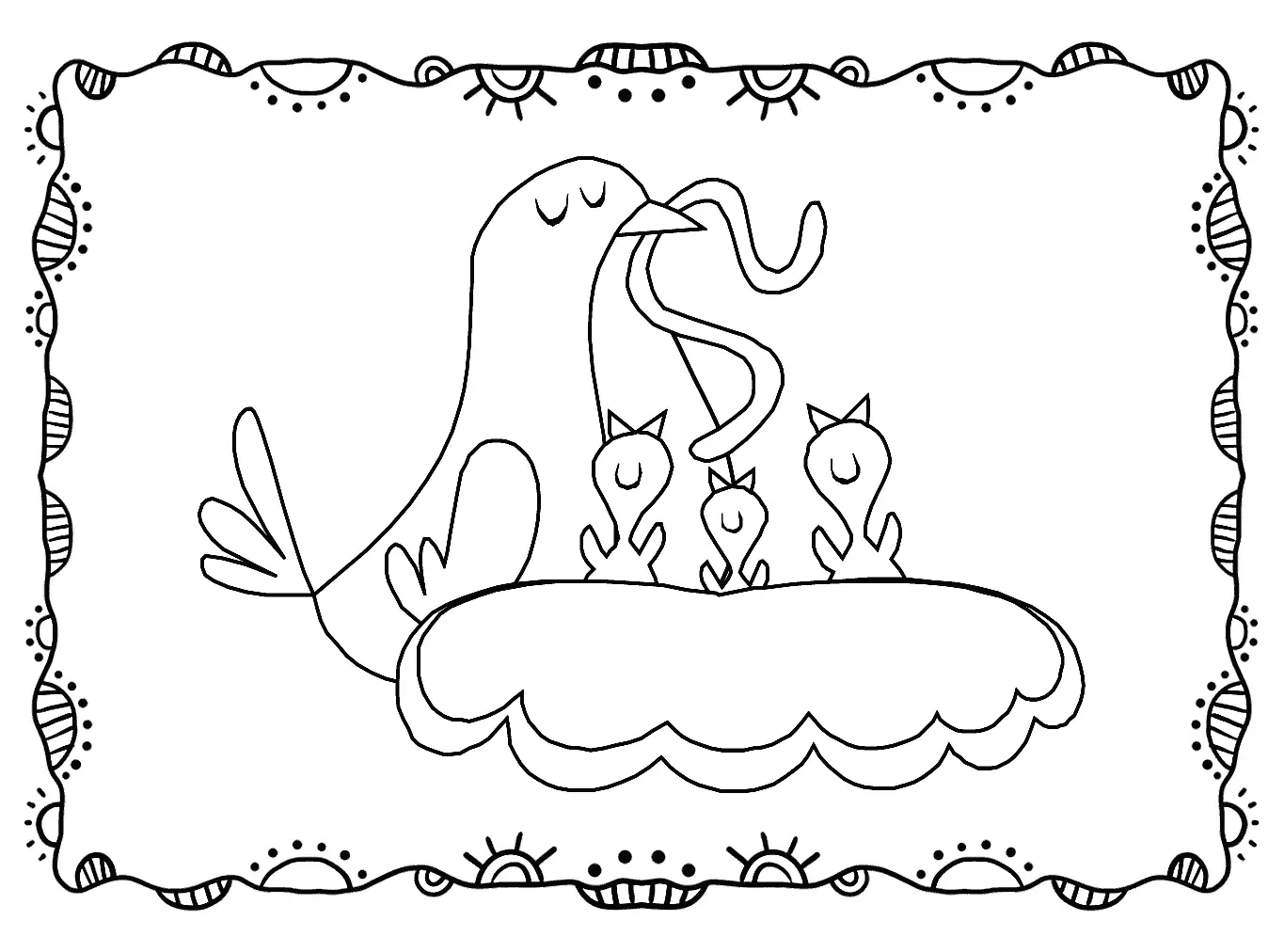 Momma Bird Feeding Babies Robins Coloring Pages