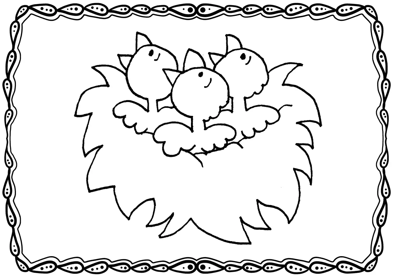 Baby Robins In Nest Coloring Page