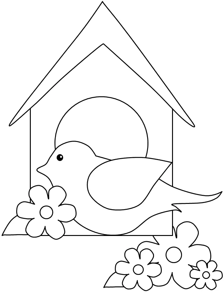 Robin Bird House Simple Coloring Page