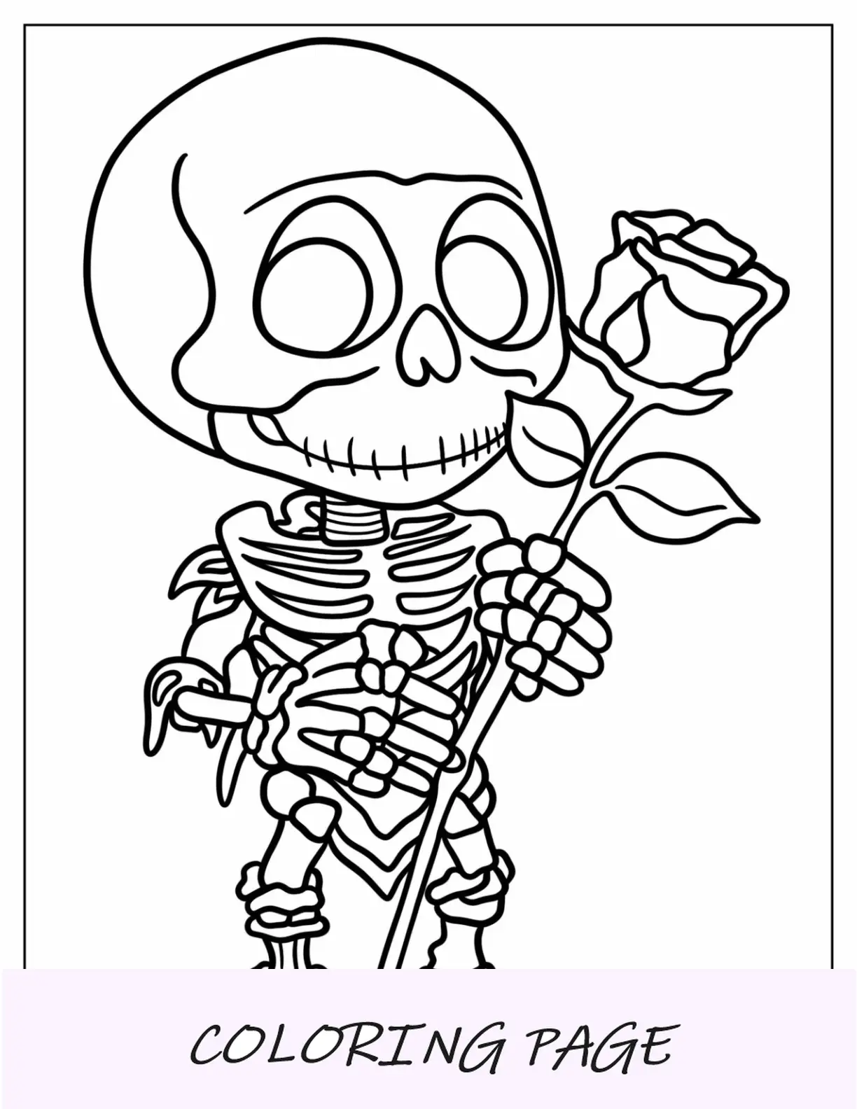 Página para colorir de esqueleto de caveira de açúcar com dança de coroa de flores