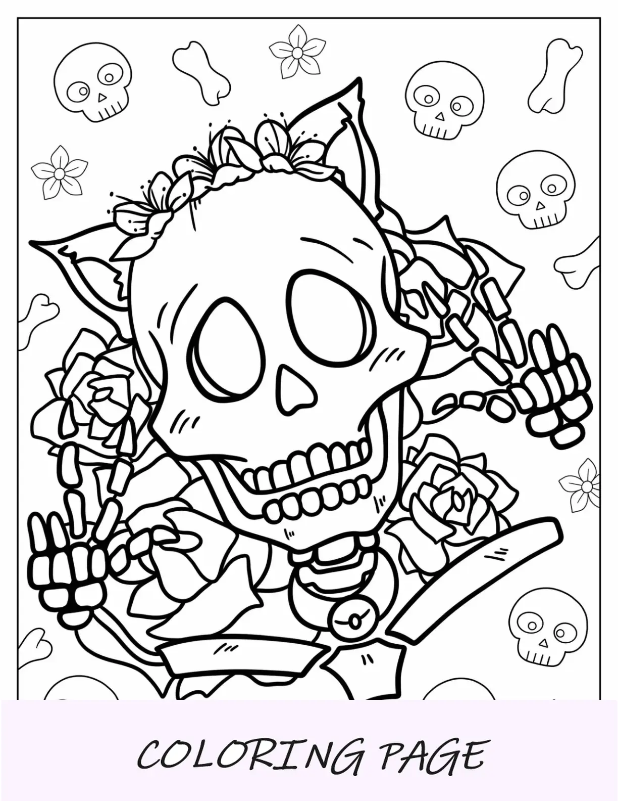 Desenho de esqueleto para colorir fazendo anjo de neve no Natal