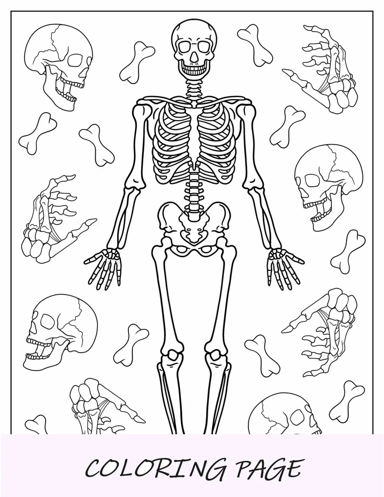 Desenho de esqueleto feliz para colorir dançando para crianças