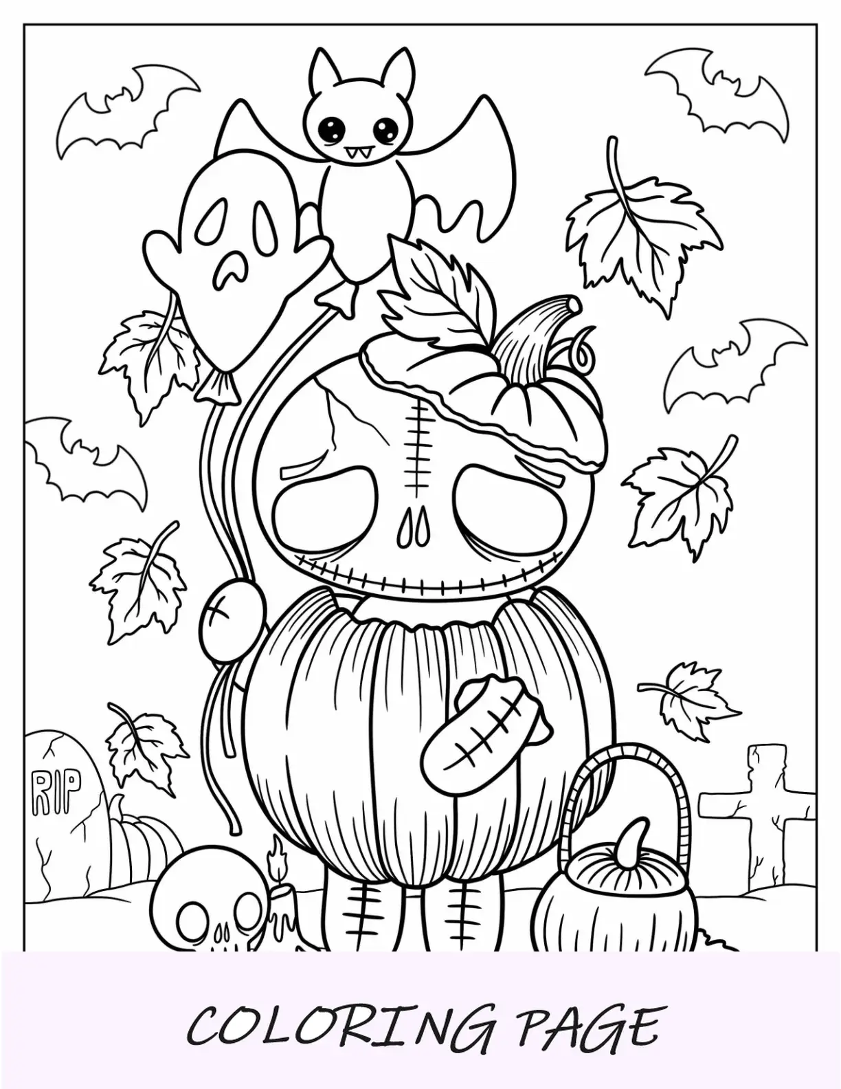 Desenho de esqueleto para colorir segurando campainhas