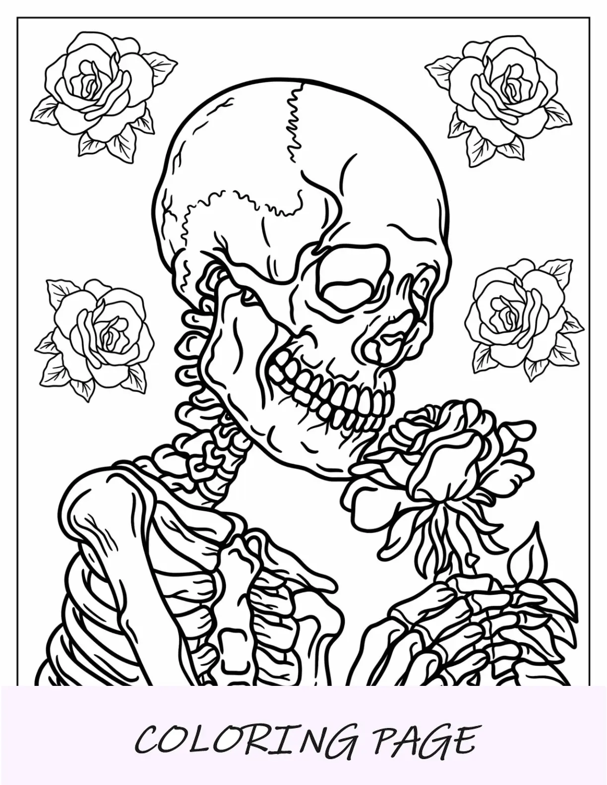 Desenho de esqueleto Kawaii para colorir com arco