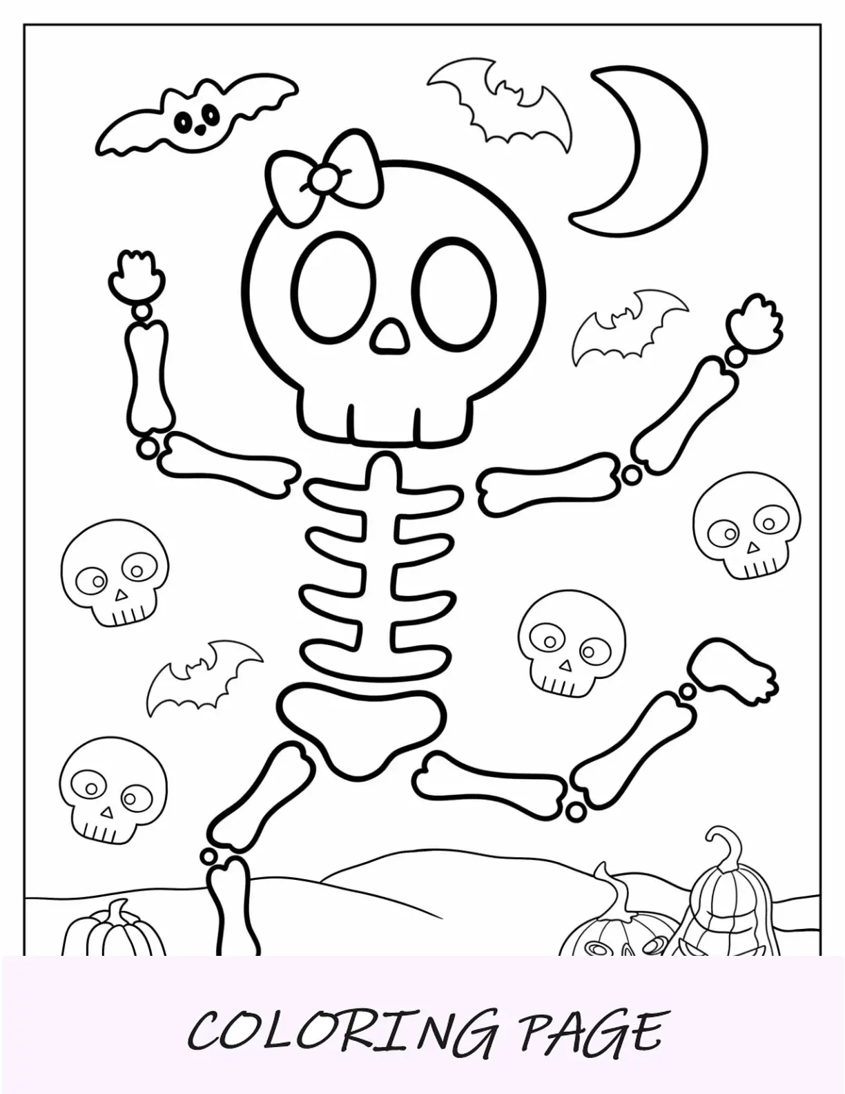 Página para colorir de esqueleto de caveira cheia de perigo