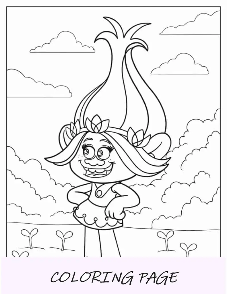 Princesa Poppy dos desenhos animados para colorir