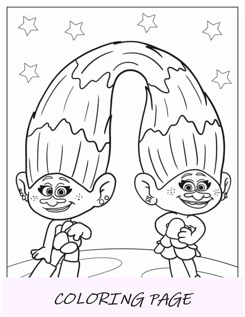 Trolls de cetim e chenille para colorir para crianças em idade pré-escolar
