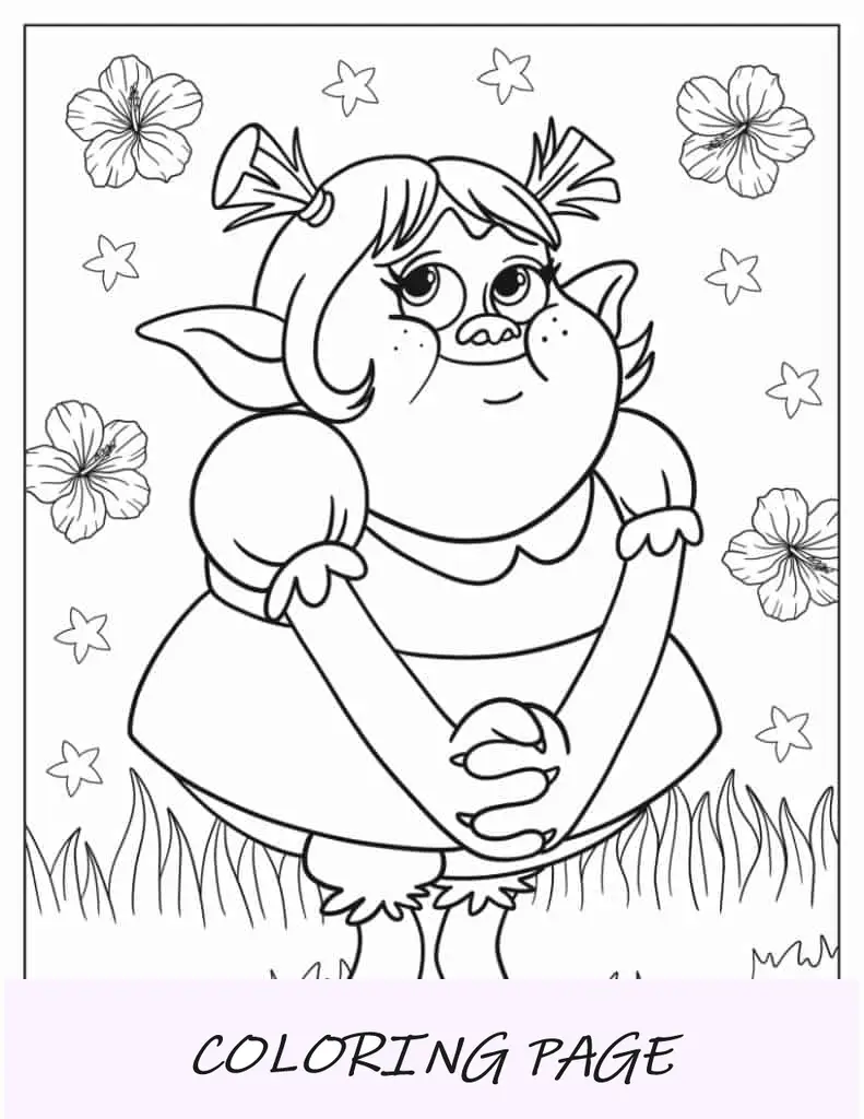 Página para colorir fofa da Bridget Troll