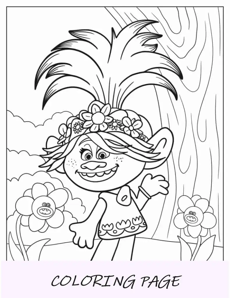Página para colorir detalhada da Princesa Poppy