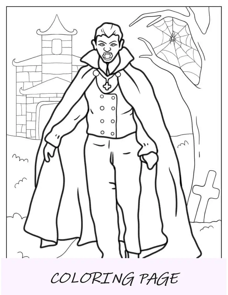 Vampiro noturno com castelo e aranha ao fundo