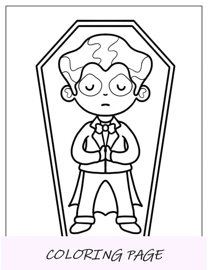 Vampiro dormindo em caixão para colorir