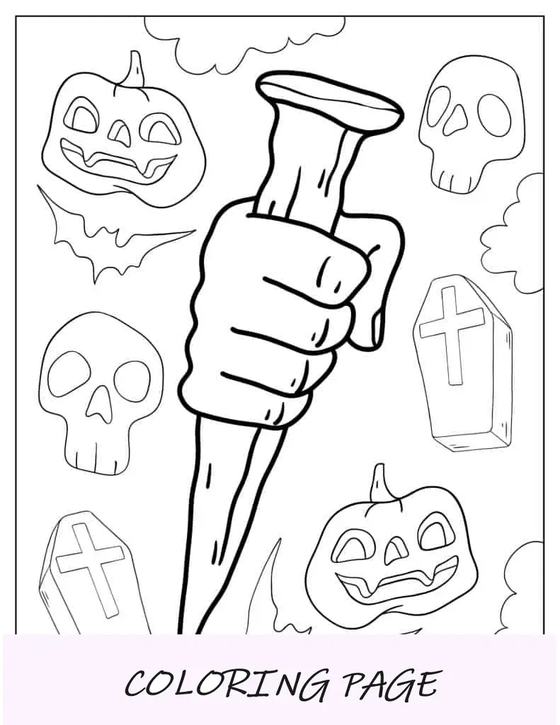 Página para colorir de estaca de madeira de vampiro