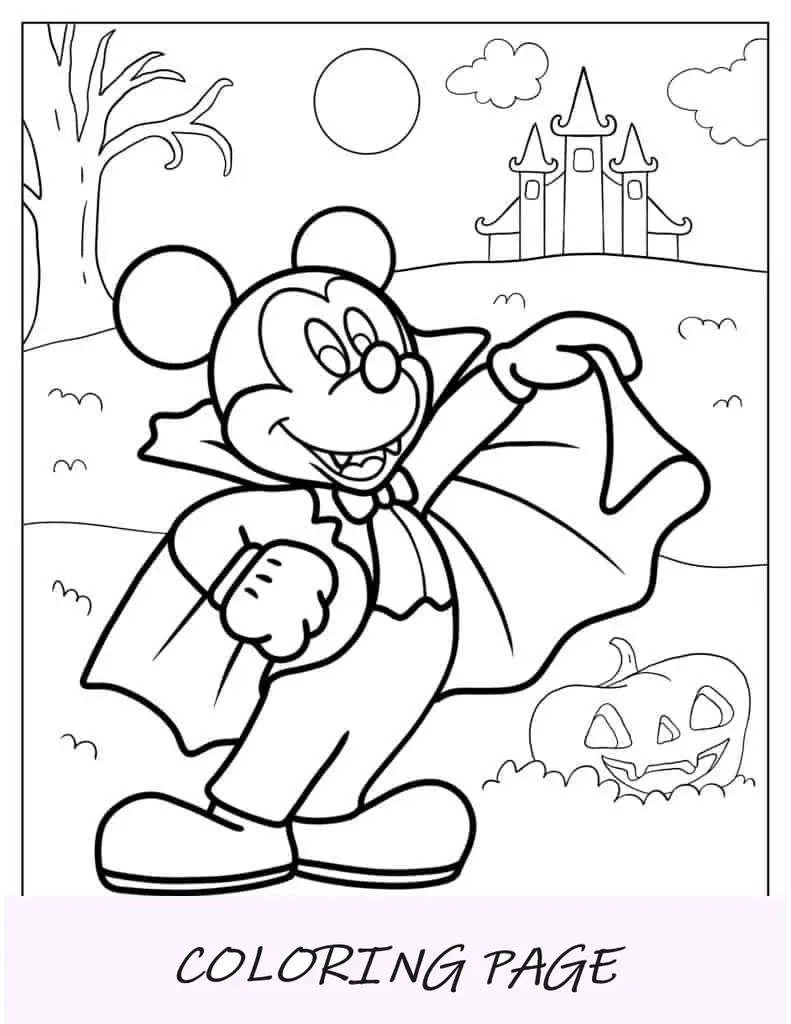 Vampiro do Mickey Mouse com tema de Halloween para colorir